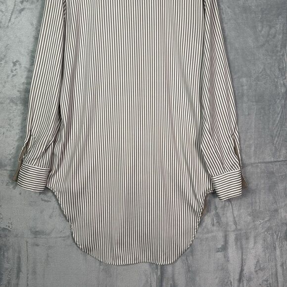 Philosophy White Beige Striped Long Sleeve Button Front Shirt Top Size Medium - Picture 10 of 10
